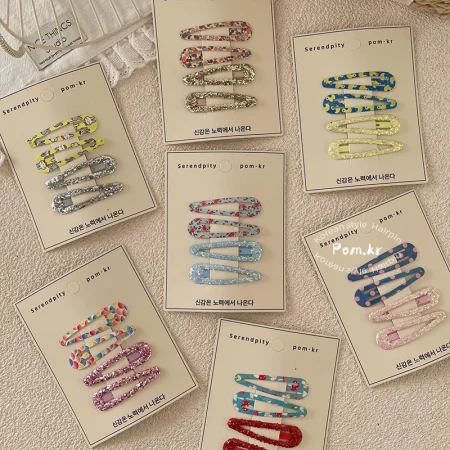 Spring 2025 Korean-style printed bb clip, children's side fringed bangs clip, sequined simple girl side clip, Bye clip Spring 2025 Korean-style printed bb clip, children's side fringed bangs clip, sequined simple girl side clip, Bye clip